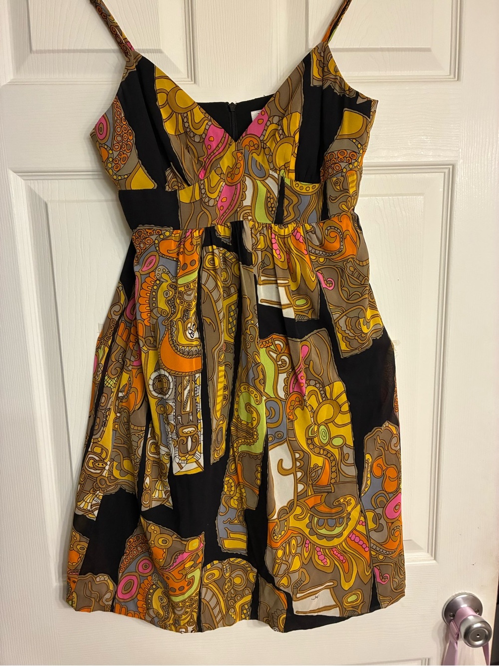 Trina Turk Silk Blend Spaghetti Strap Sundress With Paisley Print